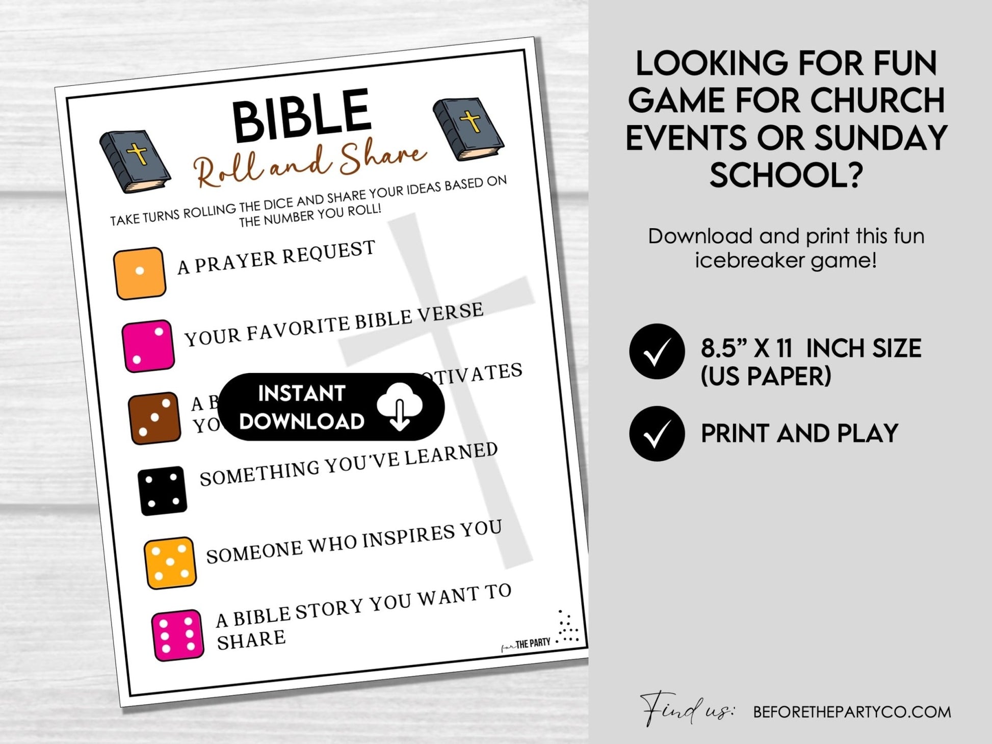 Roll and Share Bible Game, Kids Bible Games, Christian Games, Youth Ministry Group Games