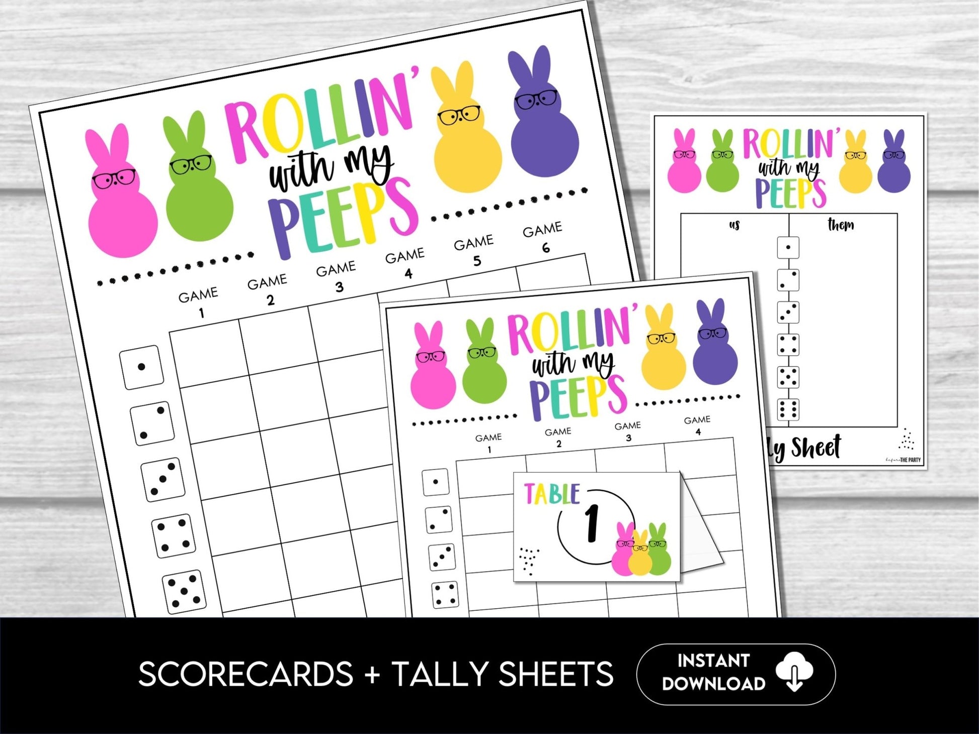 Rollin with my Peeps Score Sheet Bundle, Fun Easter Scorecards, Tally Sheets for Bunco Night, Bunco Tally Sheet, 4 and 6 game rounds - Before The Party