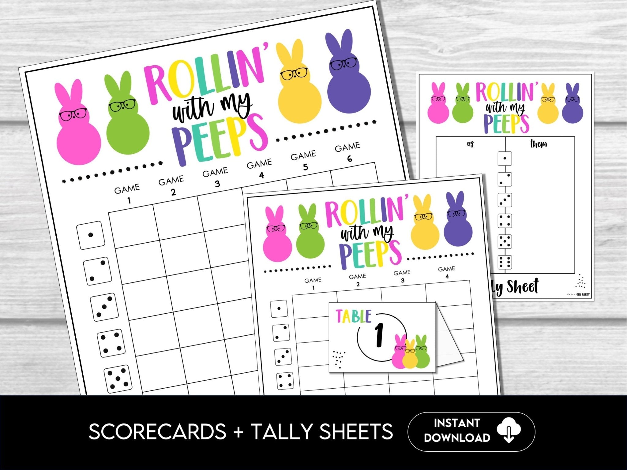 Rollin with my Peeps Score Sheet Bundle, Fun Easter Scorecards, Tally Sheets for Bunco Night
