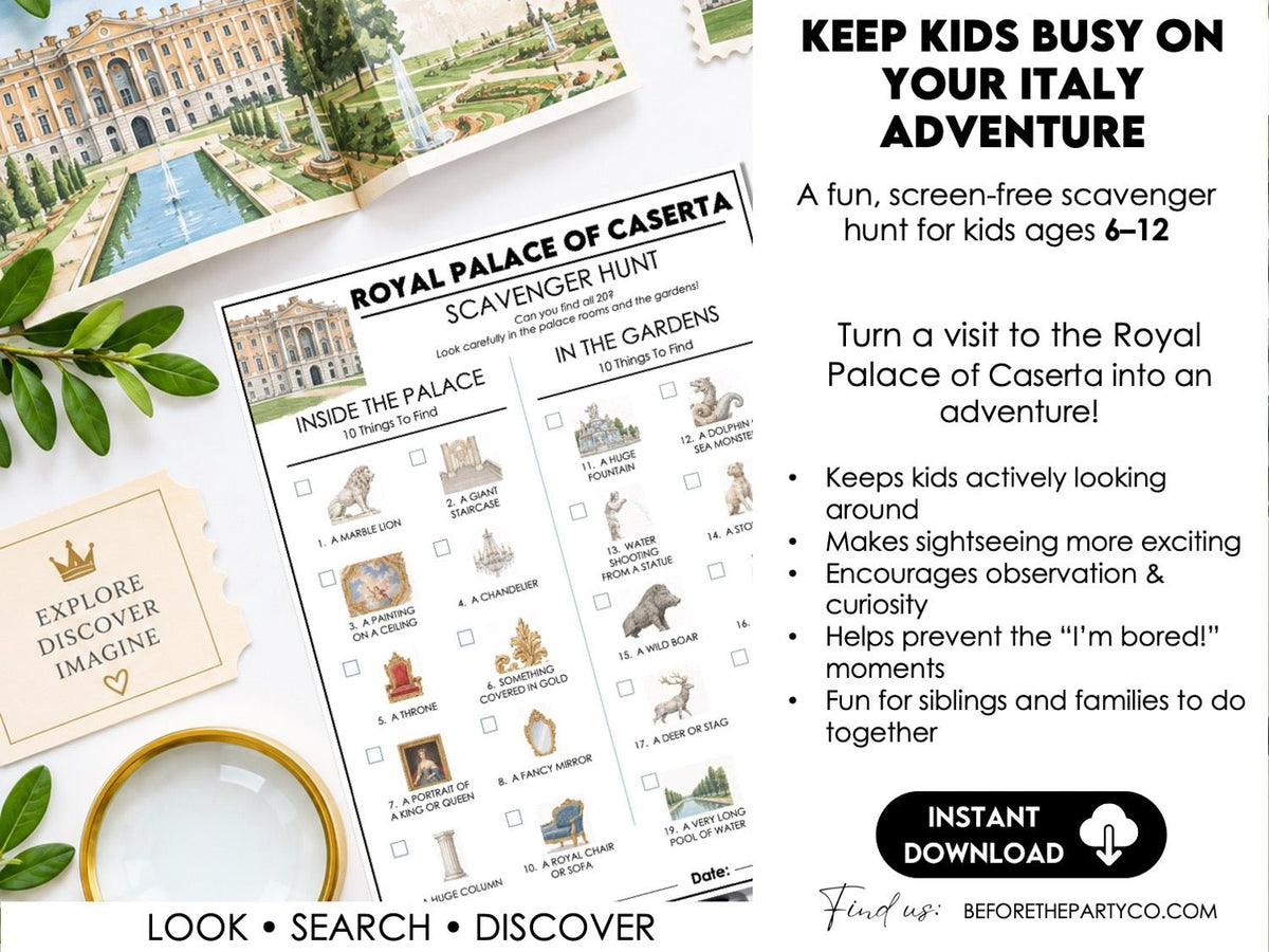 Royal Palace of Caserta Scavenger Hunt for Kids | Printable Italy Travel Activity