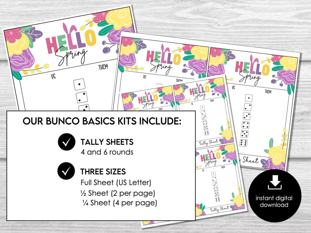 Spring Bunco Cards, Printable Floral Bunco Sheets, Includes Score Cards, Tally Sheets, and Table Markers, Springtime Bunco Party Game Set - Before The Party