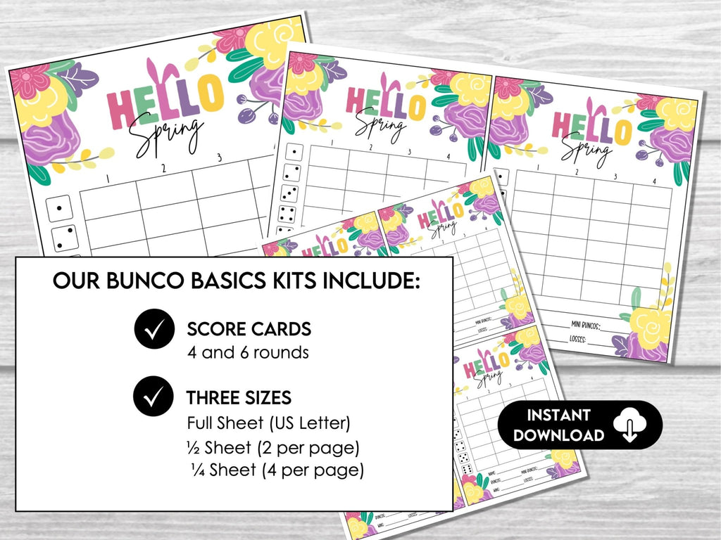 Spring Bunco Cards, Printable Floral Bunco Sheets, Includes Score Cards, Tally Sheets, and Table Markers, Springtime Bunco Party Game Set - Before The Party