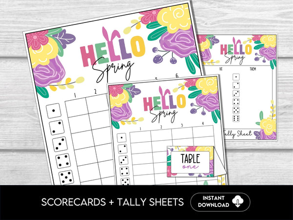 Spring Bunco Cards, Printable Floral Bunco Sheets, Includes Score Cards, Tally Sheets, and Table Markers, Springtime Bunco Party Game Set - Before The Party