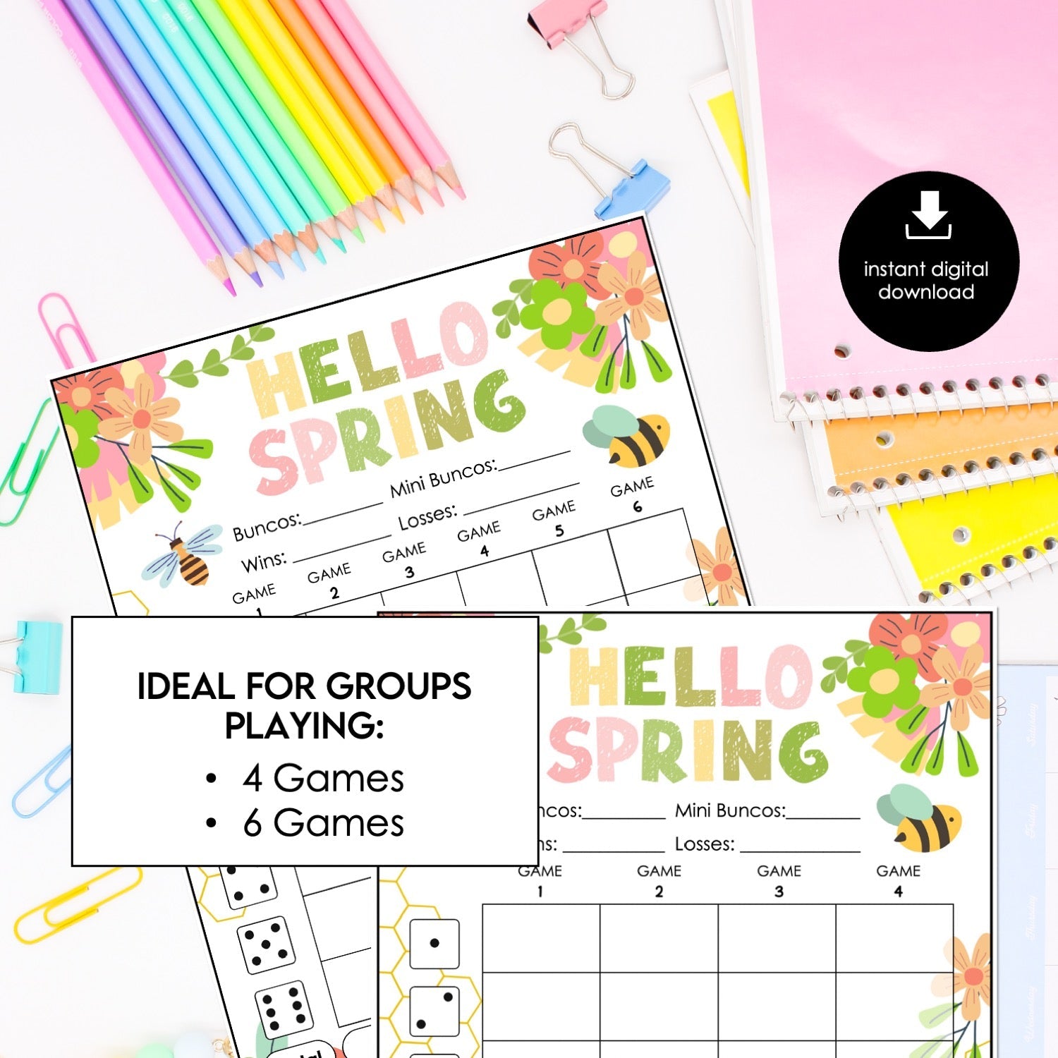 Spring Bunco Score Cards – Bee Floral Printable Bunco Score Sheets (Cards Only)