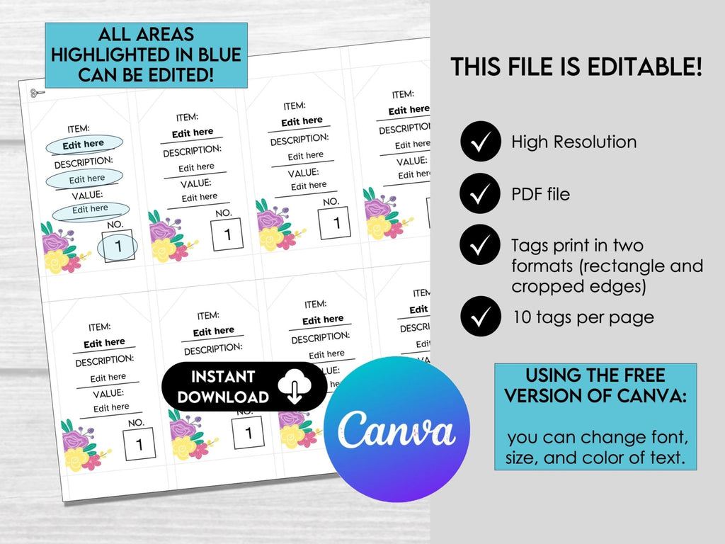 Spring Silent Auction Bid Sheet, Floral Silent Auction Sign Up Sheet, Fundraiser Event Sheet, Silent Auction Bidding Form, Editable in Canva - Before The Party