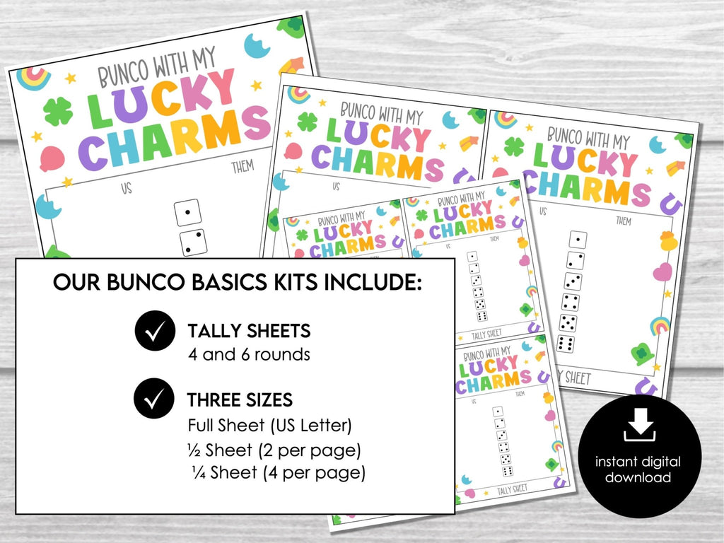 St. Patricks Bunco Sheets, March Bunco, Bunco Score cards, Lucky Bunco Party, St Patrick's Game, Spring Bunco, Bunco with my Lucky Charms - Before The Party