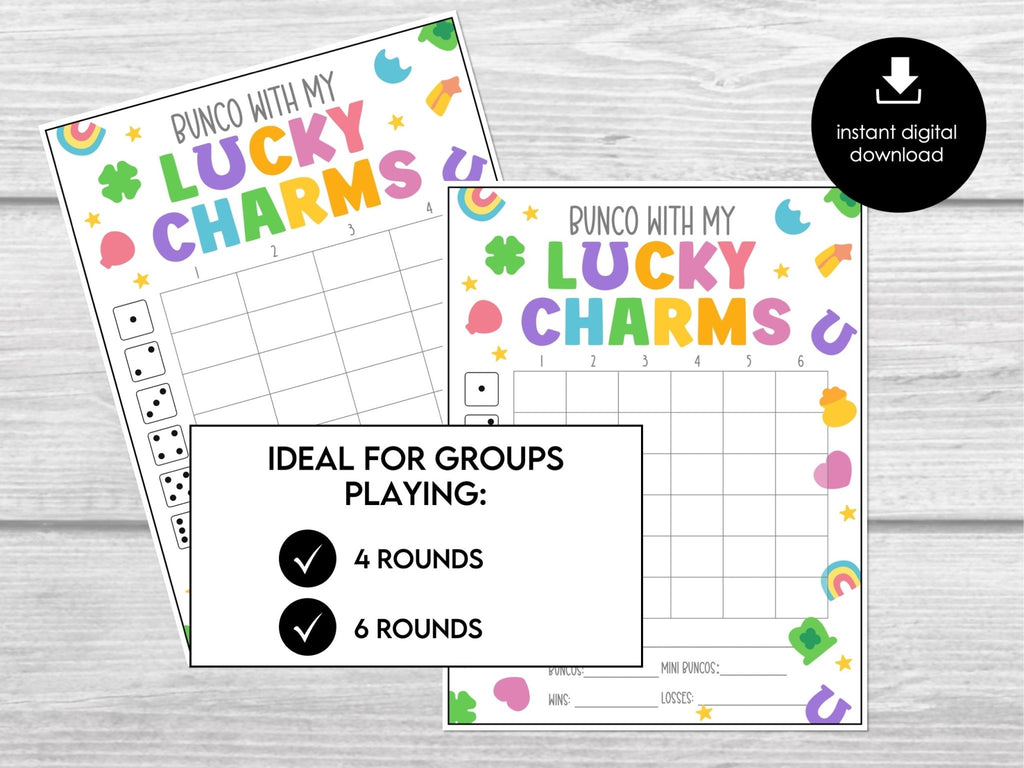 St. Patricks Bunco Sheets, March Bunco, Bunco Score cards, Lucky Bunco Party, St Patrick's Game, Spring Bunco, Bunco with my Lucky Charms - Before The Party