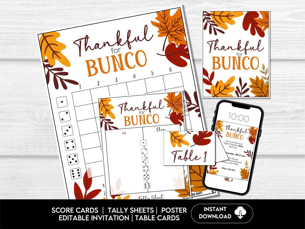 Thanksgiving Bunco Score Cards, Bunco Party Score Sheets, Bunco Tally Sheet, Bunco Party Sheets, November Girls Night Game, Table Card - Before The Party