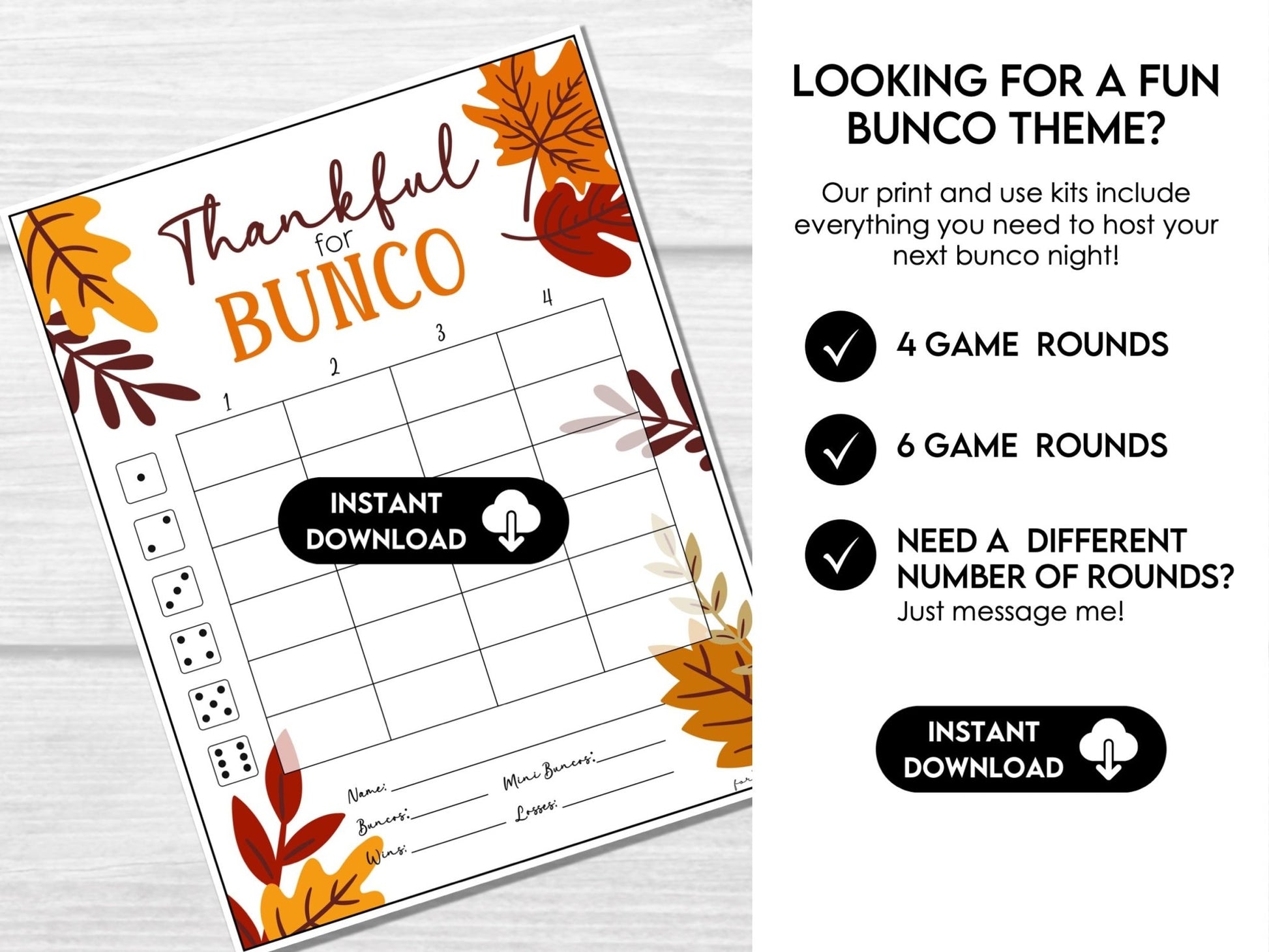 Thanksgiving Bunco Score Cards, Bunco Party Score Sheets, Bunco Tally Sheet, Bunco Party Kit