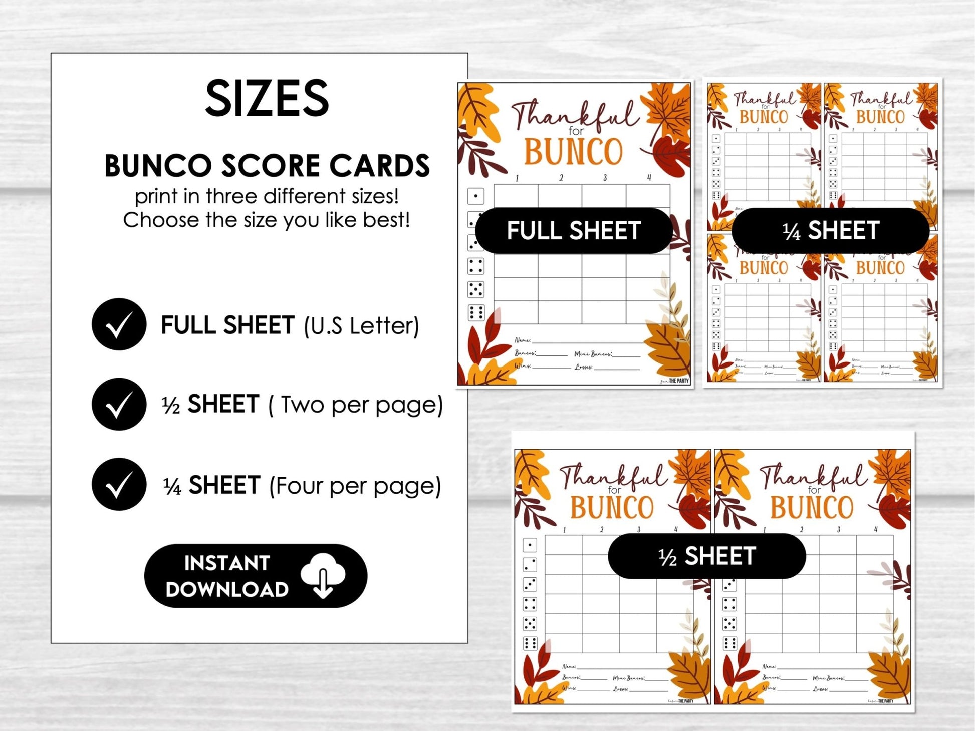 Thanksgiving Bunco Score Cards, Bunco Party Score Sheets, Bunco Tally Sheet, Bunco Party Kit