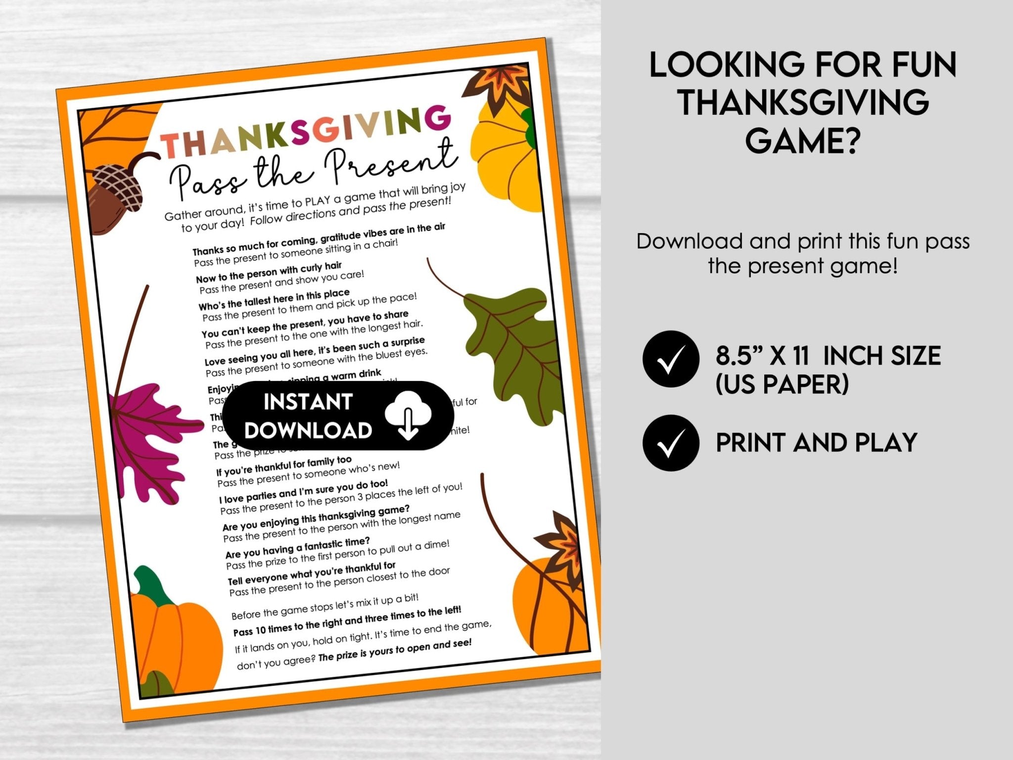 Thanksgiving Pass the Present, Thanksgiving Pass the Gift Game