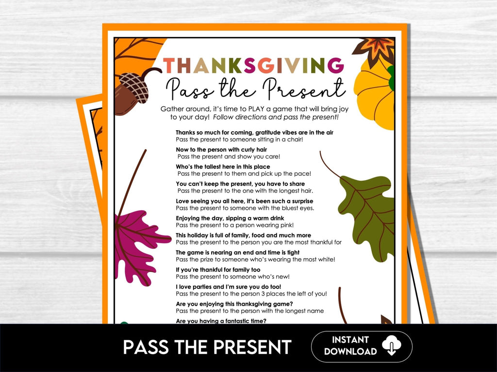 Thanksgiving Pass the Present, Thanksgiving Pass the Gift Game, Thanksgiving Party Game, Thanksgiving Activity, Thanksgiving Left Right Game - Before The Party