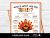 Thanksgiving Who is Most Like the Turkey Game, Printable Thanksgiving Activity for Adults and Kids, Friendsgiving Fun Icebreaker Game - Before The Party