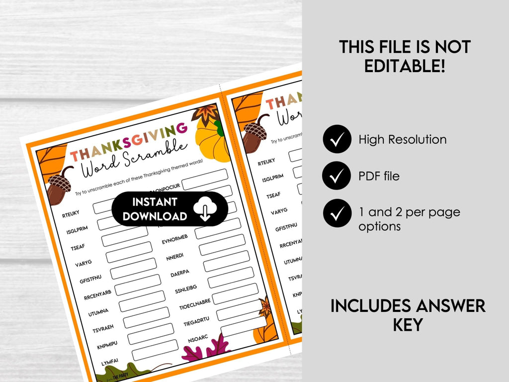 Thanksgiving Word Scramble Game, Thanksgiving Printable Game, Fun Thanksgiving Day Game, Friendsgiving Game, Turkey Day Games, Unscramble It - Before The Party