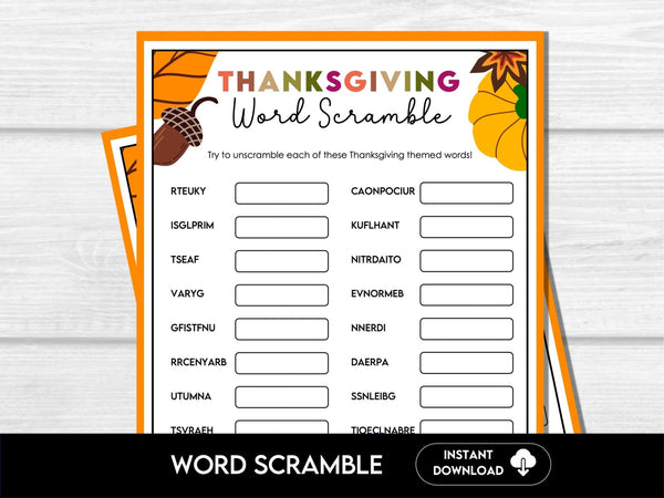 Thanksgiving Word Scramble Game, Thanksgiving Printable Game, Fun Thanksgiving Day Game, Friendsgiving Game, Turkey Day Games, Unscramble It - Before The Party