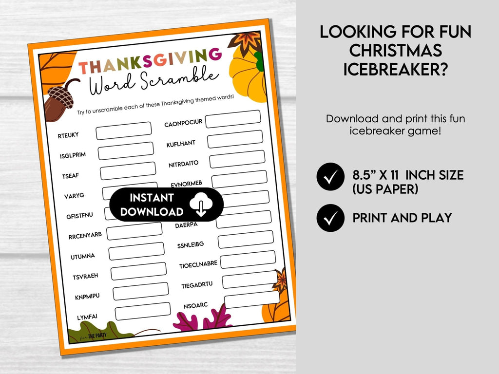 Thanksgiving Word Scramble Game, Thanksgiving Printable Game, Fun Thanksgiving Day Game, Friendsgiving Game, Turkey Day Games, Unscramble It - Before The Party