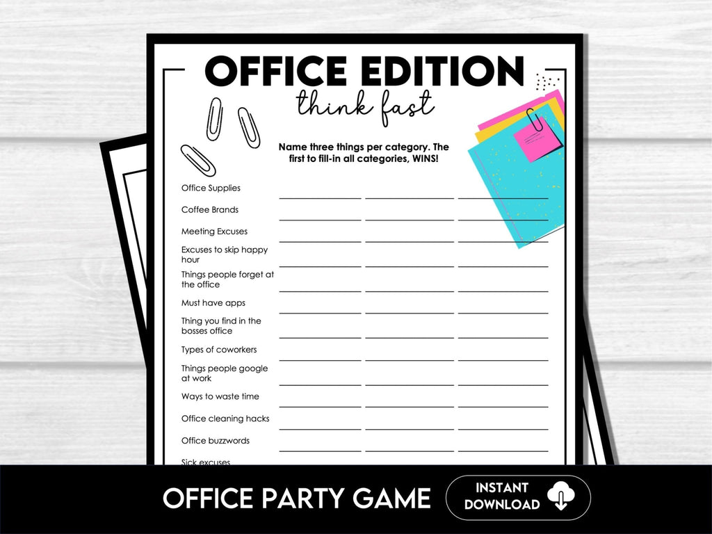 Think Fast Work Game, Office Party Game, Games for Work, Work Party Game, Team Building Game, Work Retreat Game, Office Icebreaker - Before The Party