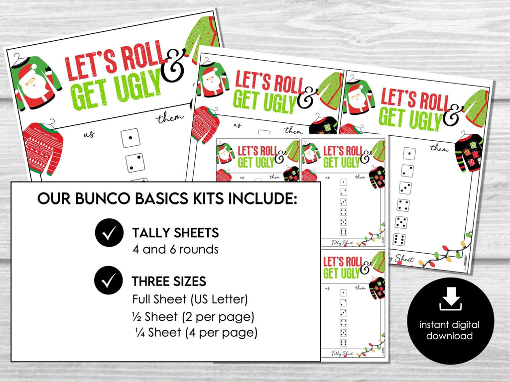 Ugly Sweater Bunco Score Sheets Bundle, Christmas Bunco - Score Cards, Tally Sheets and Table Numbers - Before The Party