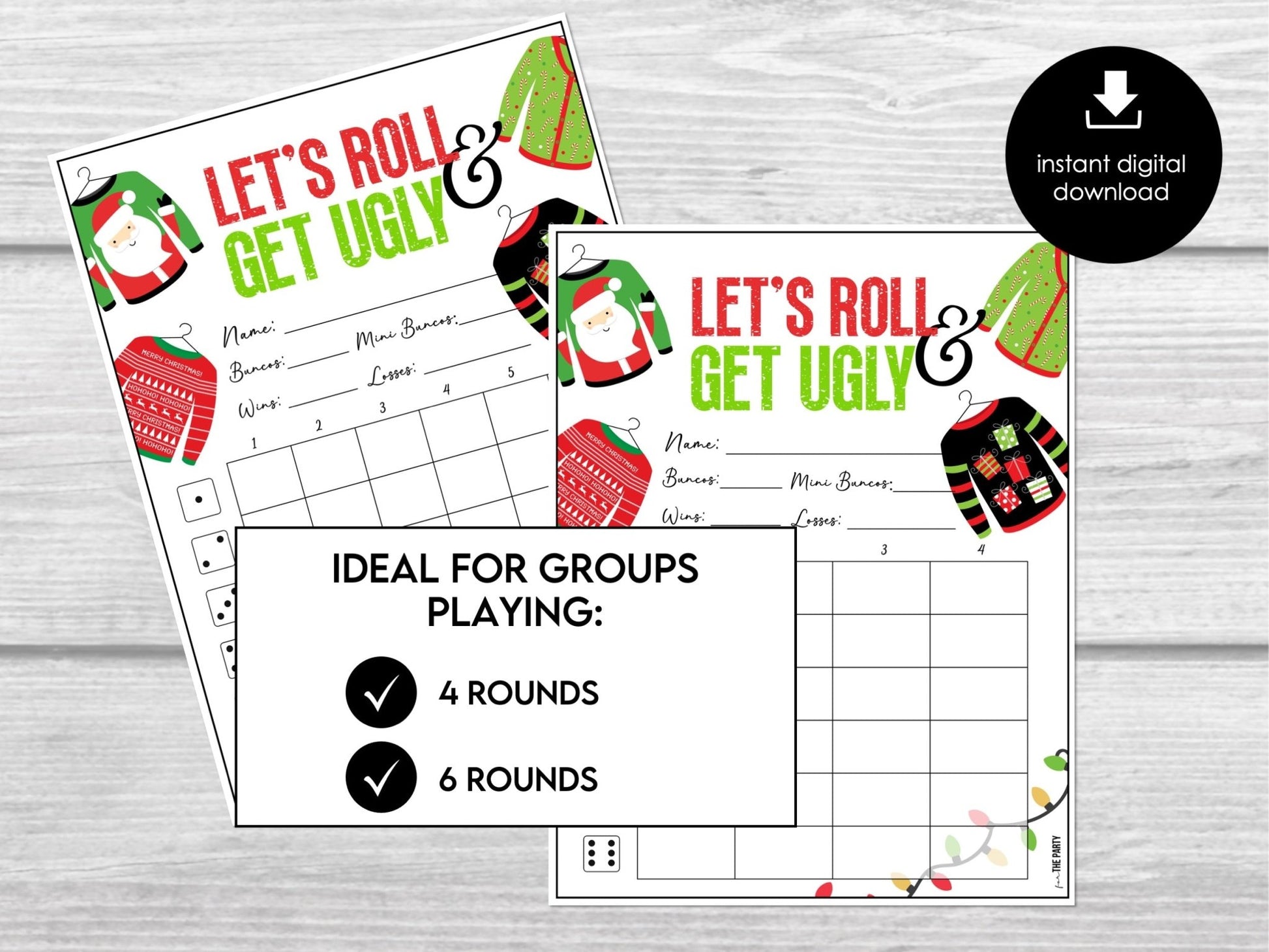 Ugly Sweater Bunco Score Sheets Bundle, Christmas Bunco - Score Cards, Tally Sheets and Table Numbers