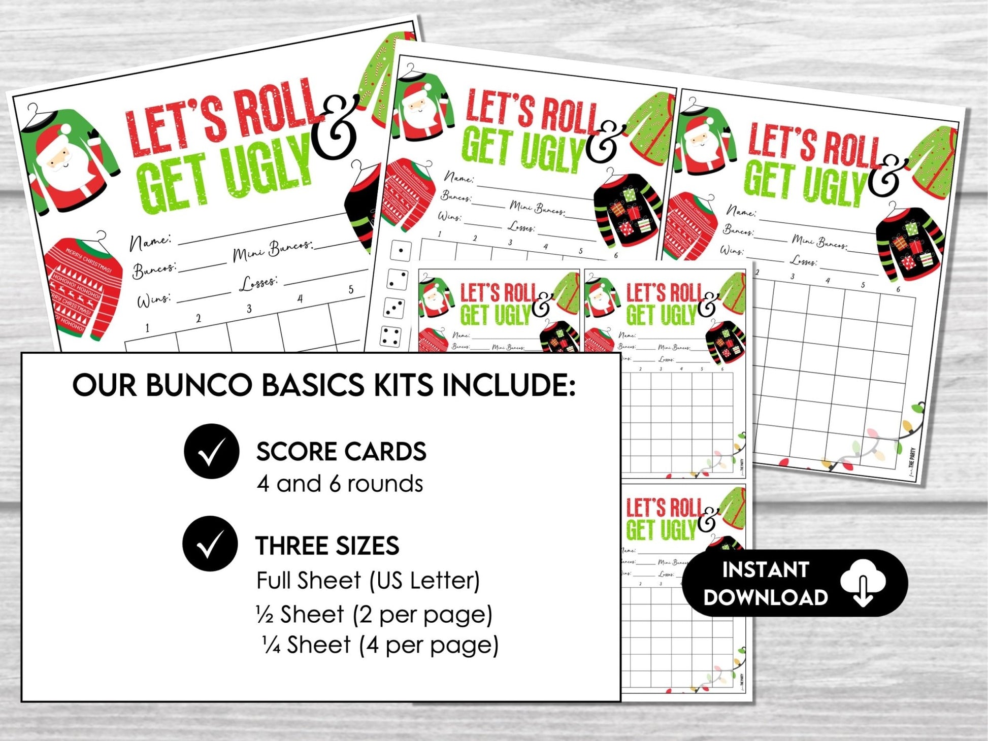 Ugly Sweater Bunco Score Sheets Bundle, Christmas Bunco - Score Cards, Tally Sheets and Table Numbers