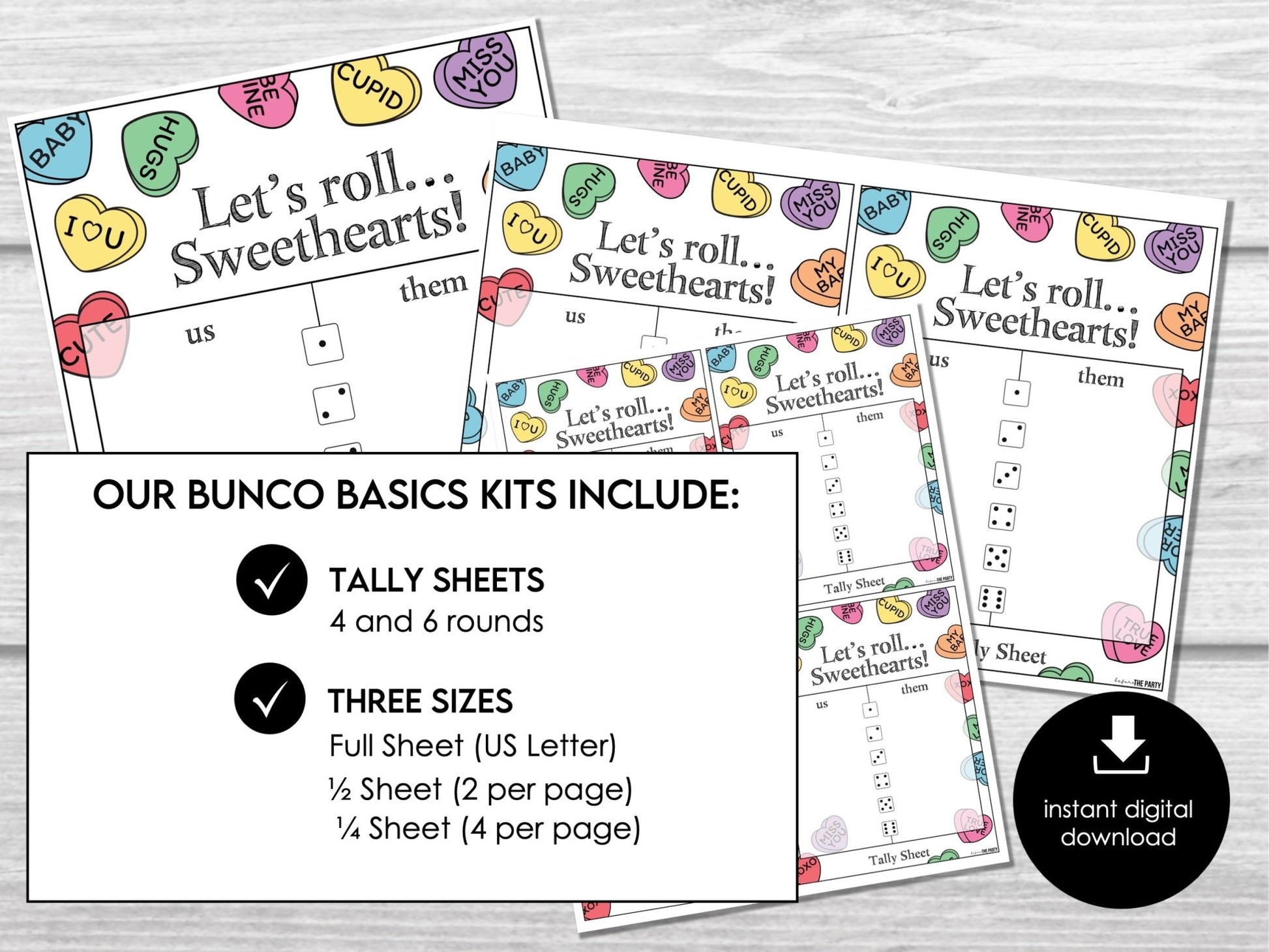 Valentines Bunco Score Sheets, Bunco Scorecards | 4 games | 6 games, Tally Sheets