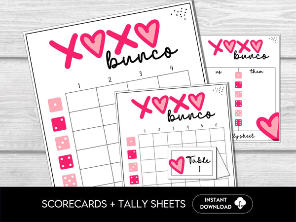 Valentines Bunco Score Sheets, February Bunco, Galentine's Bunco Scorecards | 4 games | 6 games, Tally Sheets | VDAY Bunco | Valentine's Day - Before The Party