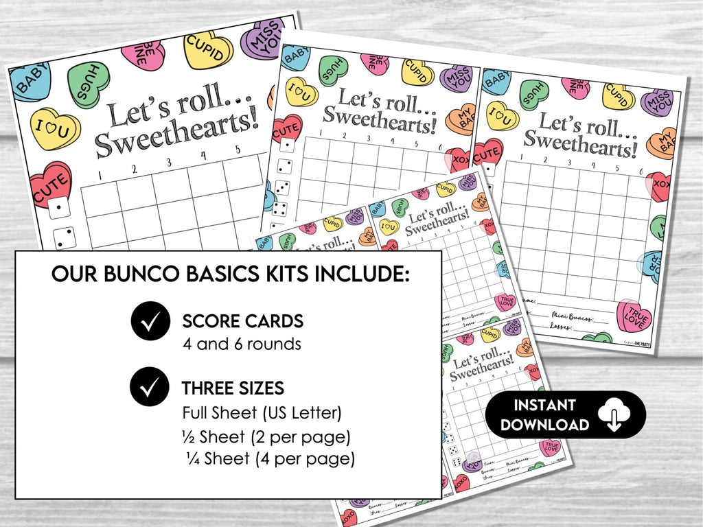 Valentines Bunco Score Sheets, February Bunco, Galentine's Bunco Scorecards | 4 games | 6 games, Tally Sheets | VDAY Bunco | Valentine's Day - Before The Party