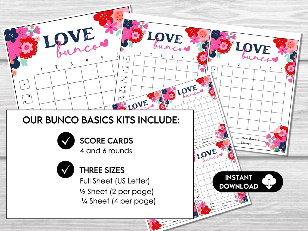 Valentine's Day Bunco - Bunco Party Set, Bunco Game, Galentine Bunco, Bunco Score Sheets for Valentine Party, Tally Sheets, Girls Night Game - Before The Party