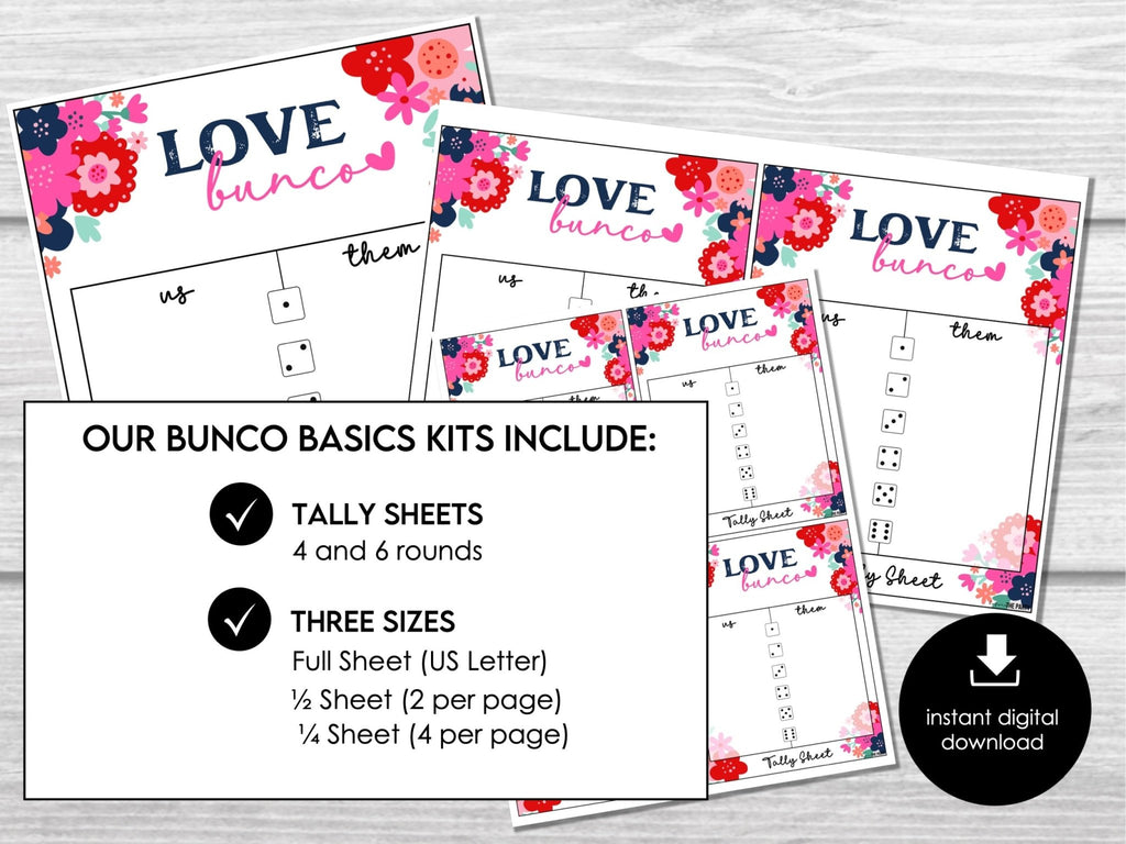 Valentine's Day Bunco - Bunco Party Set, Bunco Game, Galentine Bunco, Bunco Score Sheets for Valentine Party, Tally Sheets, Girls Night Game - Before The Party