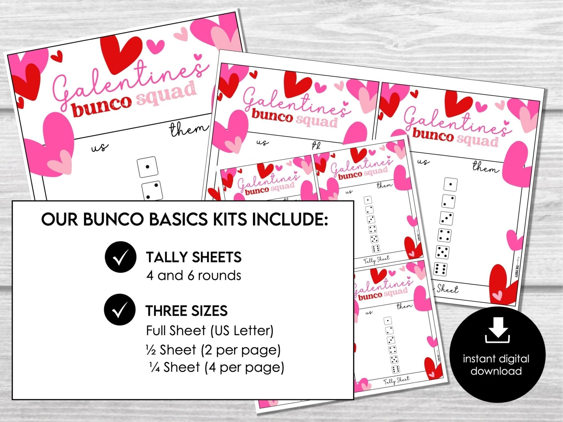 Valentine's Day Bunco - Bunco Score Sheets for Valentine Party, Bunco Tally Sheets, Table Cards