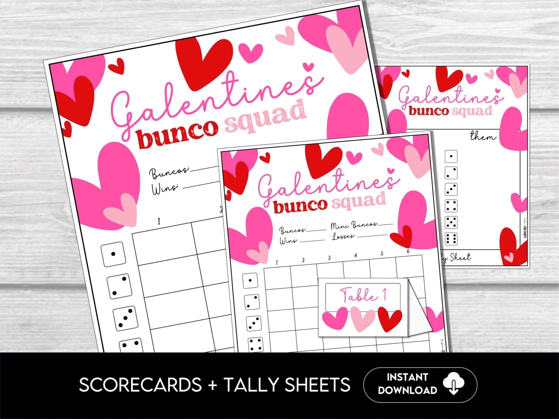Valentine's Day Bunco - Bunco Score Sheets for Valentine Party, Bunco Tally Sheets, Table Cards