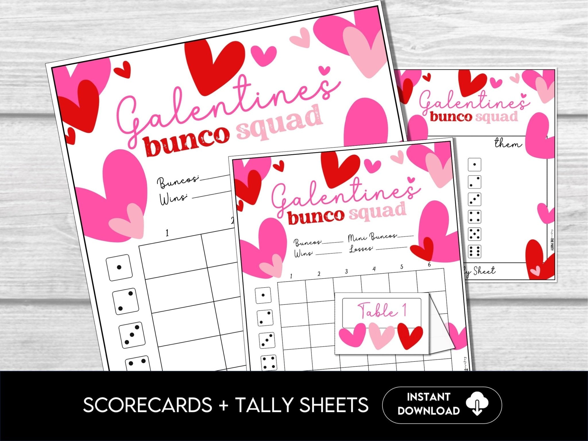 Valentine's Day Bunco - Bunco Score Sheets for Valentine Party, Bunco Tally Sheets, Table Cards