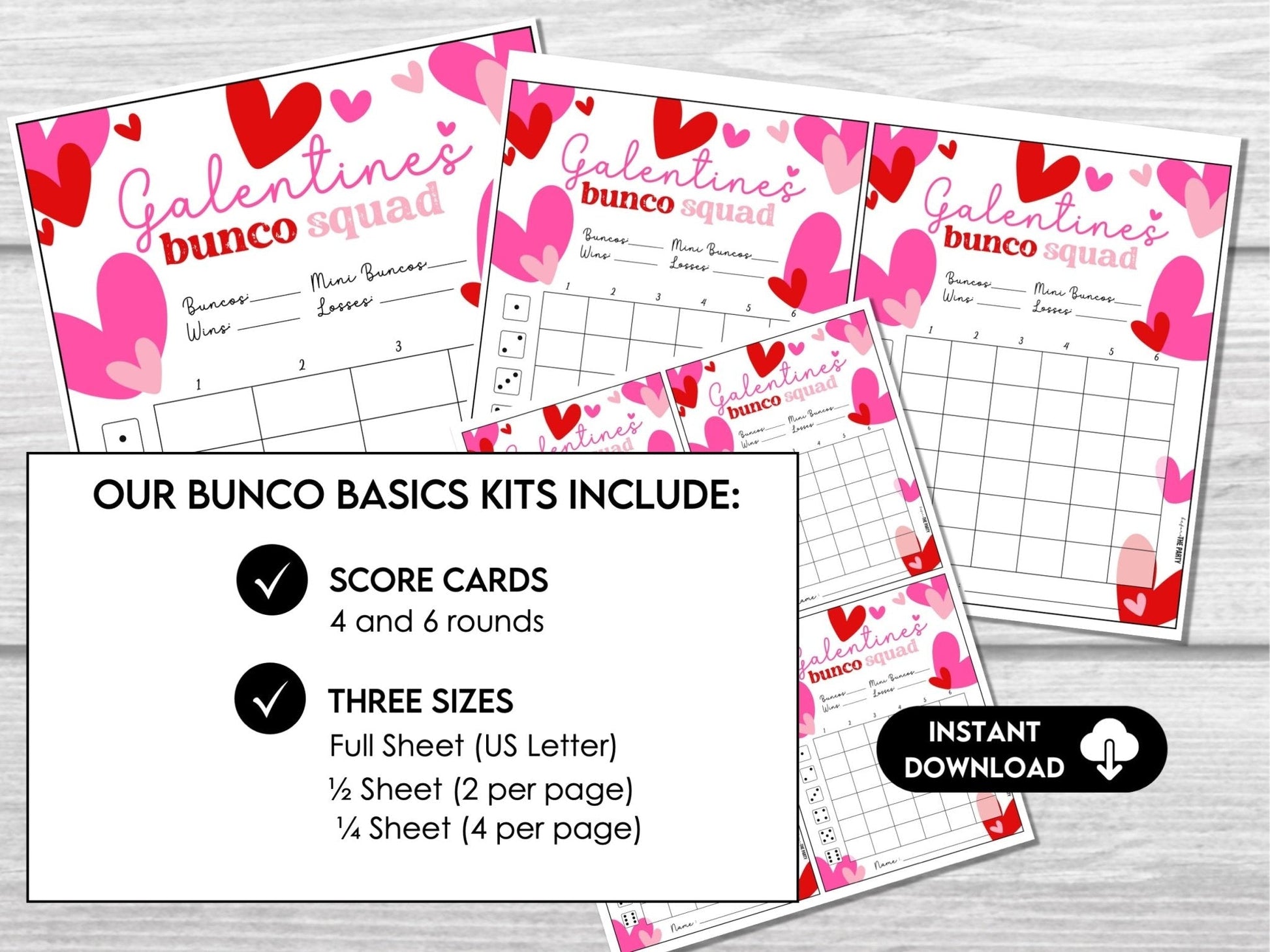 Valentine's Day Bunco - Bunco Score Sheets for Valentine Party, Bunco Tally Sheets, Table Cards