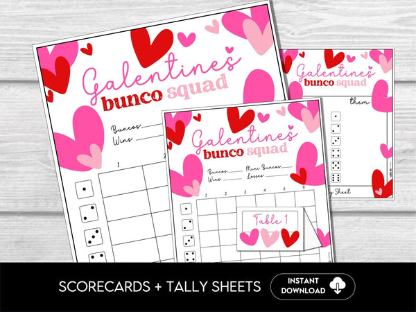 Valentine's Day Bunco - Galentine's Day Bunco, Girls Night Bunco Score Sheets for Valentine Party, Bunco Tally Sheets, Table Cards for Bunco - Before The Party