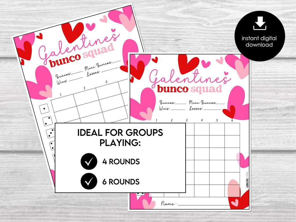 Valentine's Day Bunco - Galentine's Day Bunco, Girls Night Bunco Score Sheets for Valentine Party, Bunco Tally Sheets, Table Cards for Bunco - Before The Party