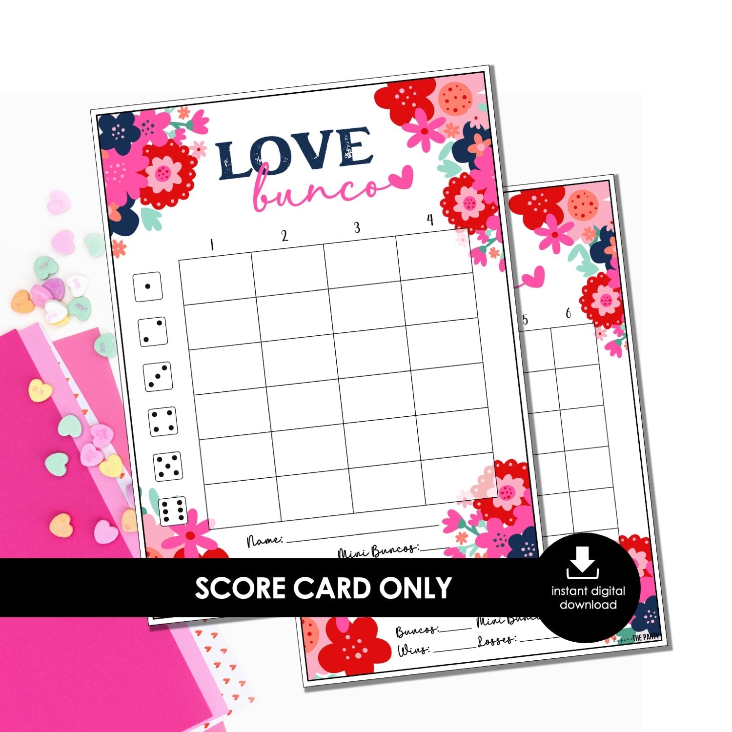Valentine’s Day Bunco Game Score Cards Only, Printable Score Sheets, Love, Galentine's