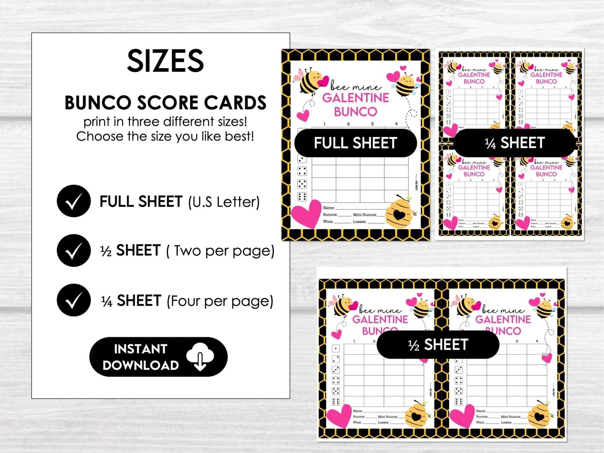 Valentine's Day Bunco Score Cards, February Bunco Score Sheets