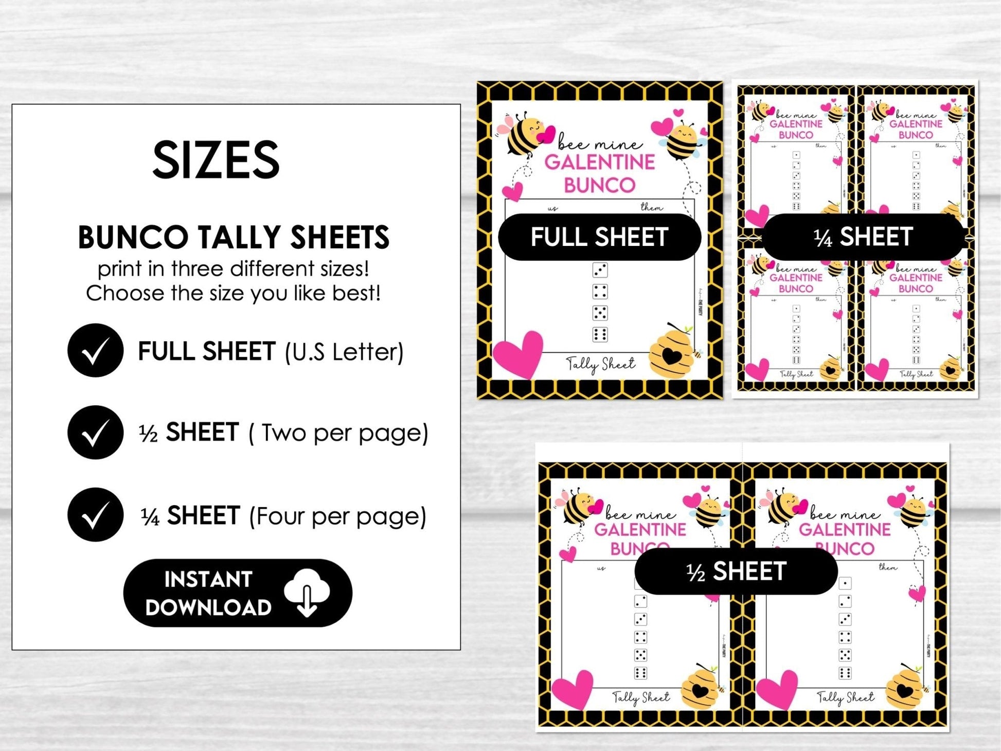 Valentine's Day Bunco Score Cards, February Bunco Score Sheets