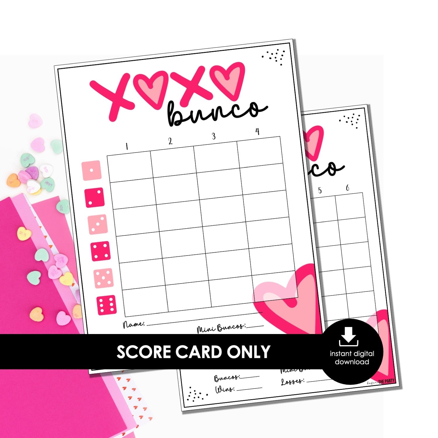 Valentine’s Day Bunco Score Cards – Hearts & XOXO Galentine’s Score Sheets