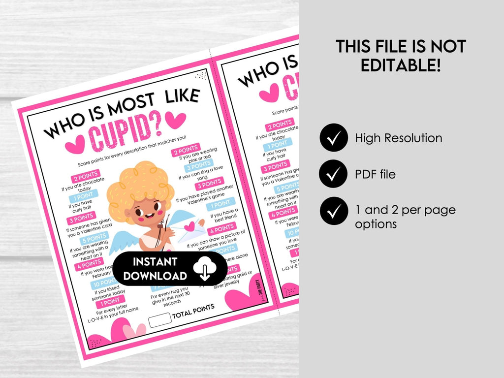 Valentine's Day Who is Most Like Cupid Game, Printable Activity for Adults and Kids, Valentine Party Fun Icebreaker Printable Game, VDAY - Before The Party