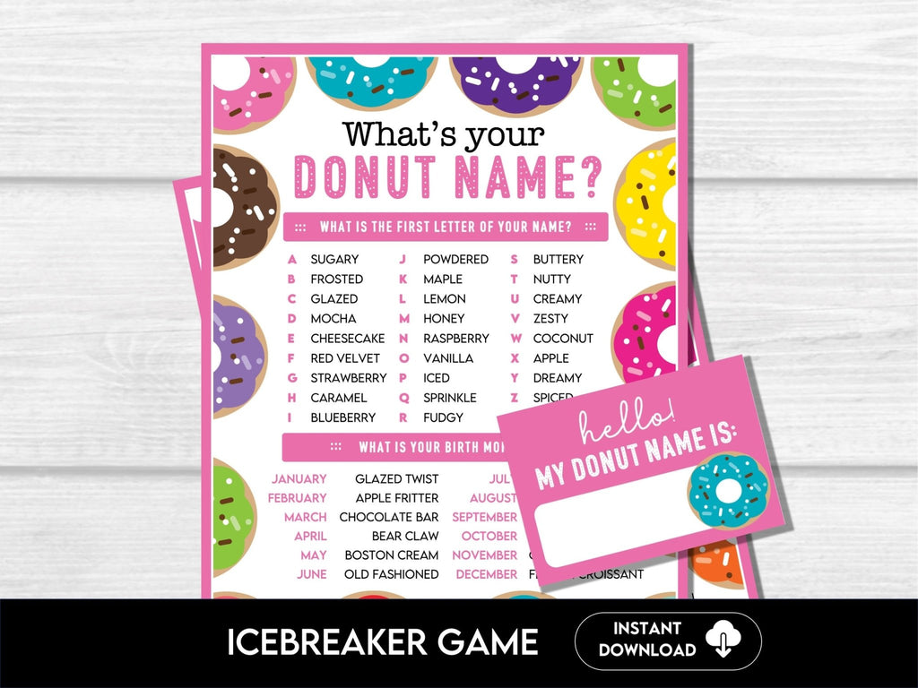 What's Your Donut Name Game Printable, Donut Name Generator, Donut Party Sign and Name Tags, Donut Party, Birthday, Baby Shower, Work Event - Before The Party