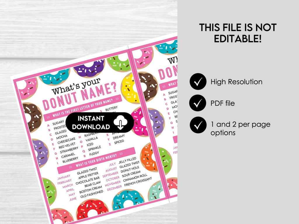 What's Your Donut Name Game Printable, Donut Name Generator, Donut Party Sign and Name Tags, Donut Party, Birthday, Baby Shower, Work Event - Before The Party