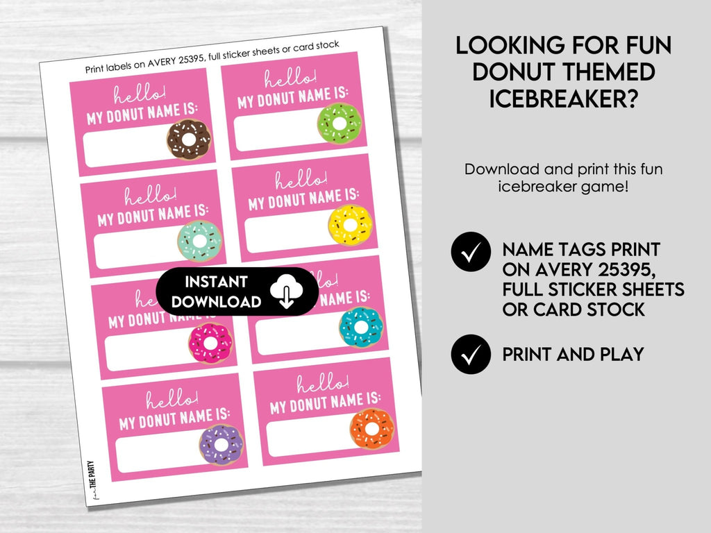 What's Your Donut Name Game Printable, Donut Name Generator, Donut Party Sign and Name Tags, Donut Party, Birthday, Baby Shower, Work Event - Before The Party