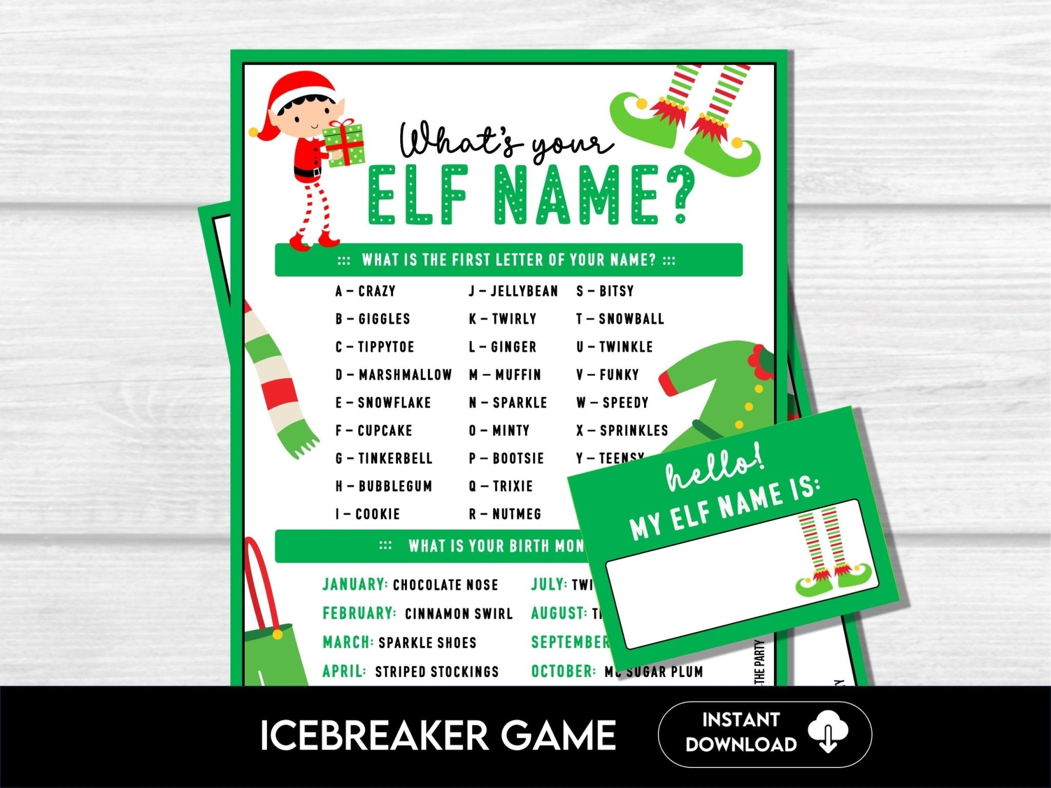 What's Your Elf Name Game Sign, Christmas Elf Name Game, Christmas Activity, Christmas Party Icebreaker Game for Groups, Adults & Kids - Before The Party
