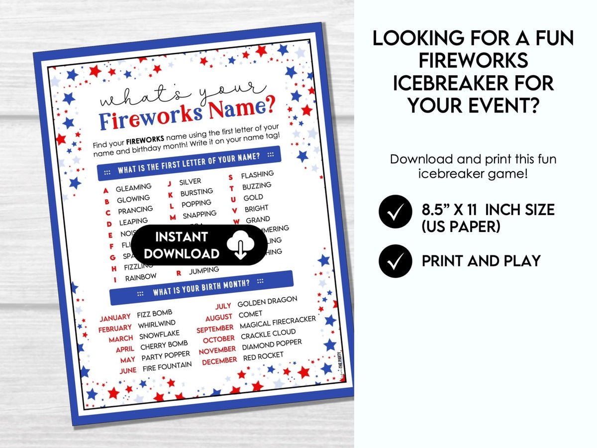 Firework Name Plates Printable Fireworks Name Party Icebreaker & Tags β Before The Party