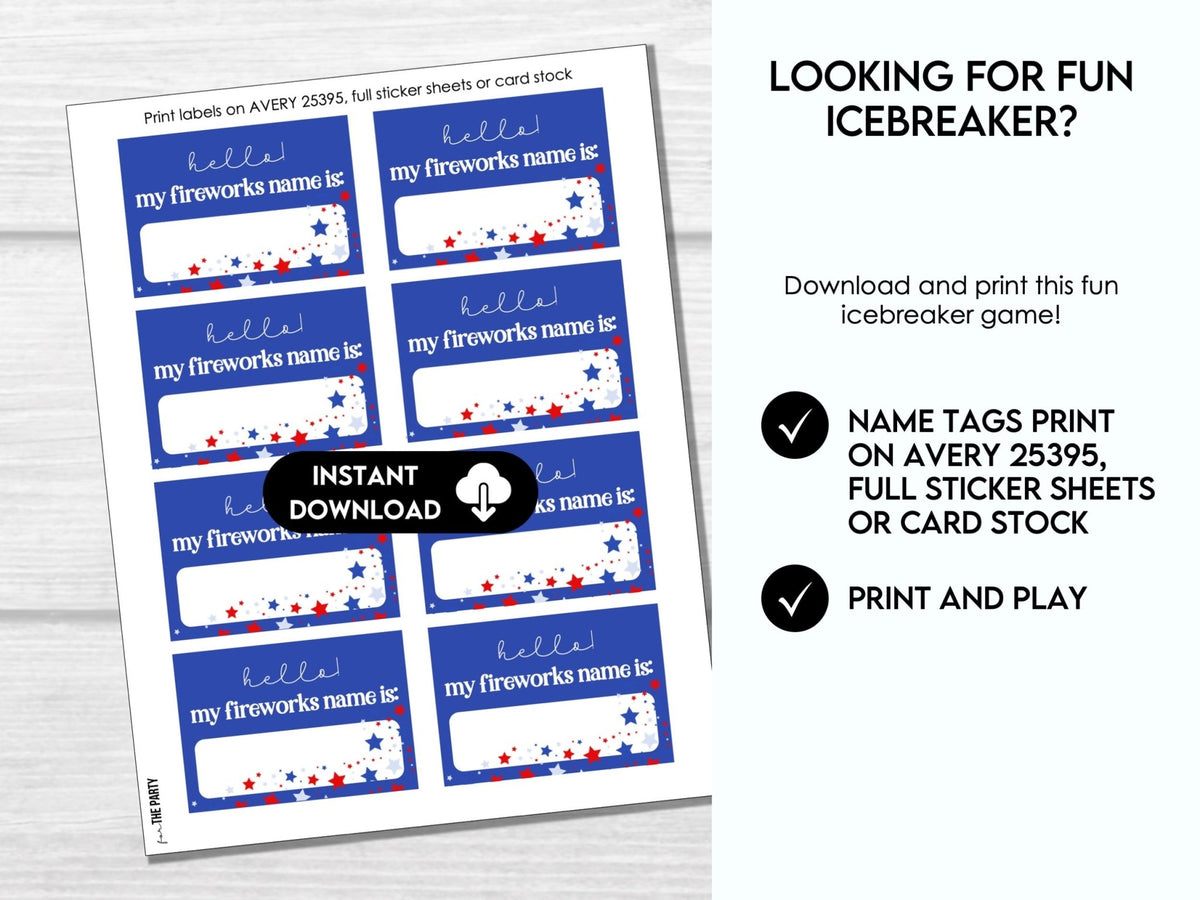 Firework Name Plates Printable Fireworks Name Party Icebreaker & Tags β Before The Party