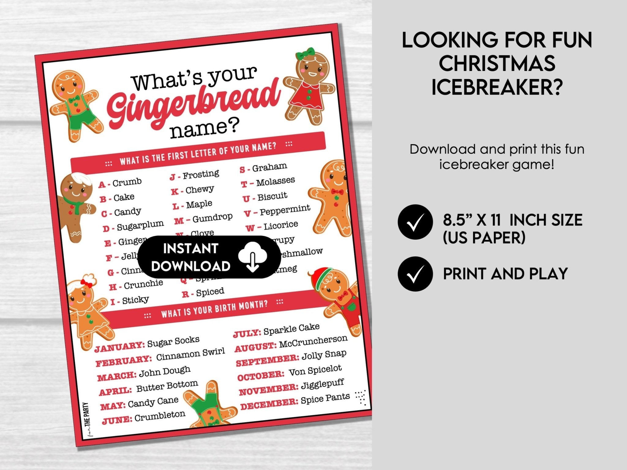 What's your Gingerbread Name Game, Christmas Party Game, Christmas Cookie Party Game, What is your Name Printable, Holiday Party Ice Breaker - Before The Party