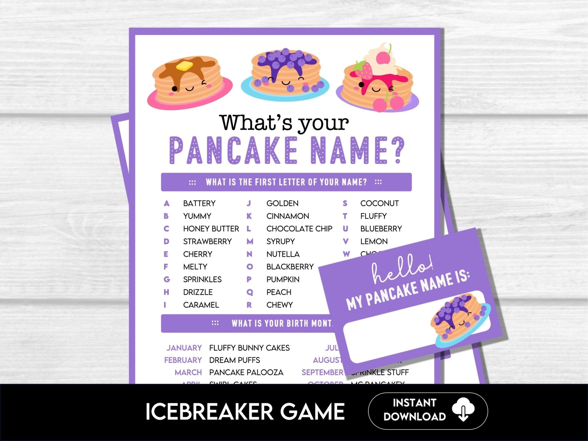 What's Your Pancake Name Party Game & Nametags, Pancake Breakfast Brunch Fundraiser, Name Generator Game, Breakfast Event Icebreaker - Before The Party