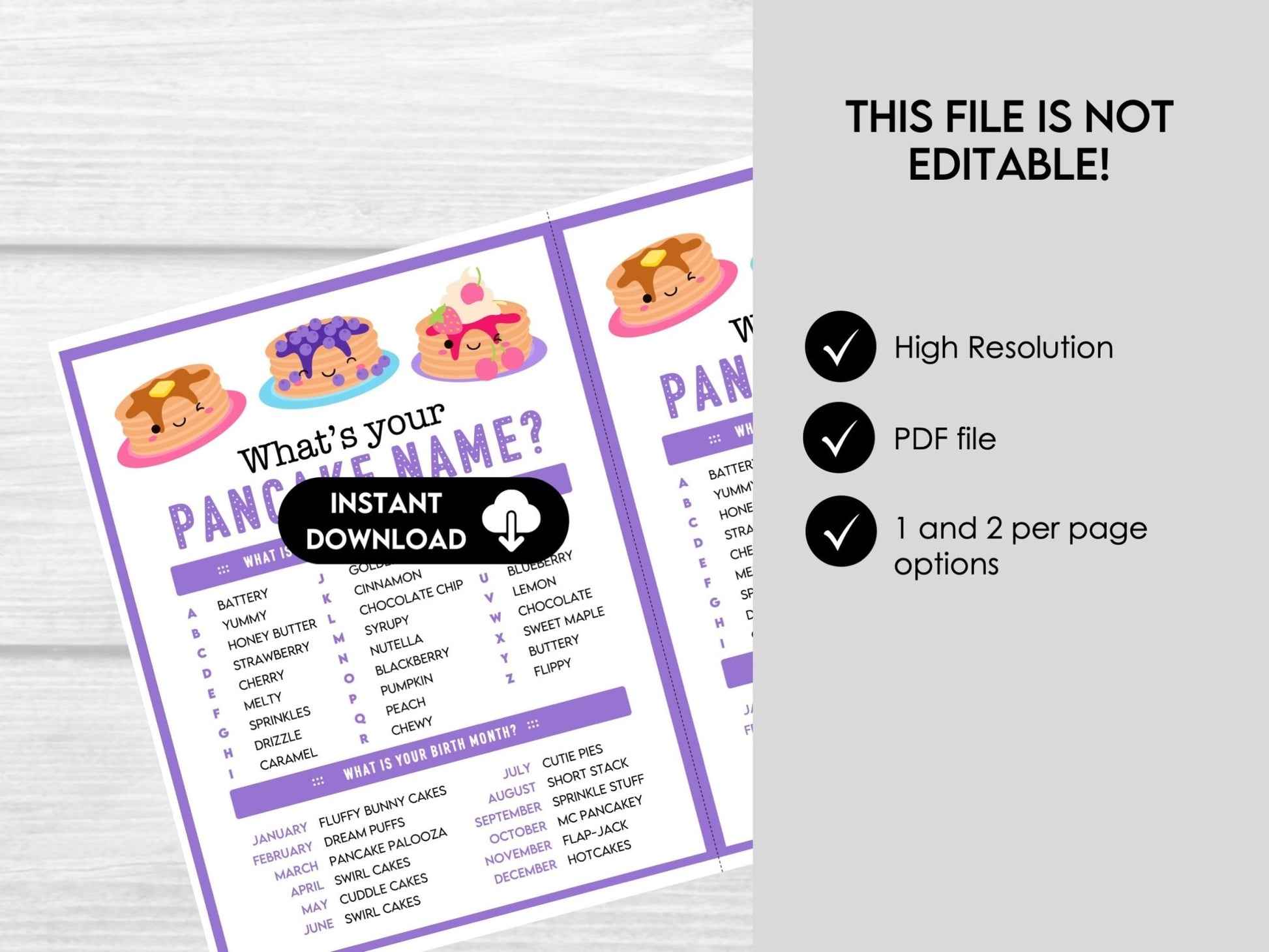 What's Your Pancake Name Party Game | Pancake Breakfast Brunch Fundraiser