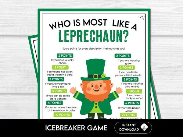 Who Is Most Like a Leprechaun Game, St. Patrick's Day Party Game, St. Patrick's Day Party Game, St. Patrick's Day Icebreaker Game for Adults - Before The Party